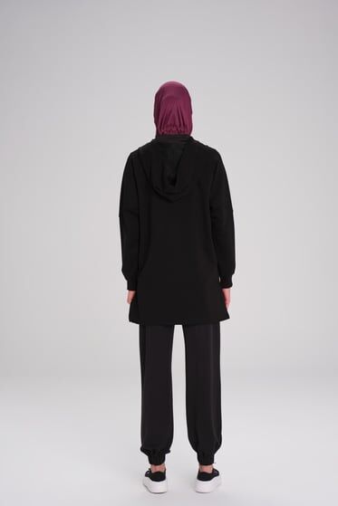 Haşema Yumuşak Dokulu Kapüşonlu Fermuarlı Basic Sweatshirt ACT15 SİYAH - S