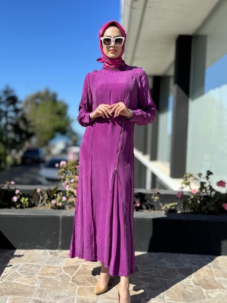 Misswhence Fermuarlı İpek Elbise 35800 FUŞYA - 46
