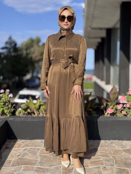 Misswhence Arkası Desenli Yarım Çıtçıt Kapamalı Cupra İpek Elbise 38827