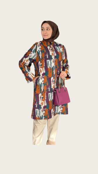 ZEMS Renkli Desenli Uzun Ceket (3059)