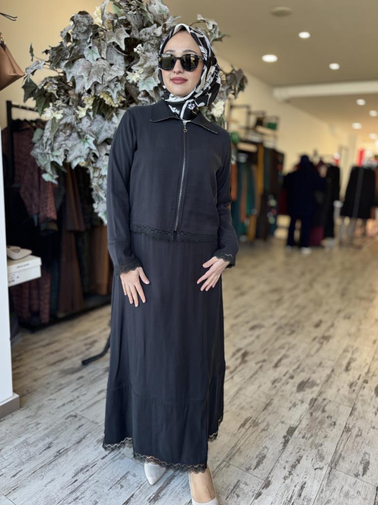 Almarwah Fermuar Ve Güpür Detaylı Ceket Etek Takım 202664