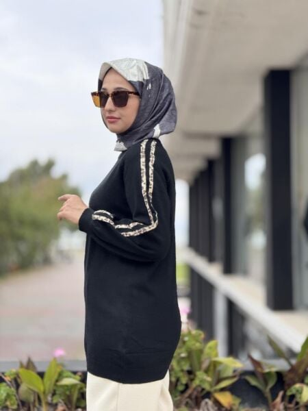 Tığ Triko Leopar Şeritli Triko Tunik TNK22015