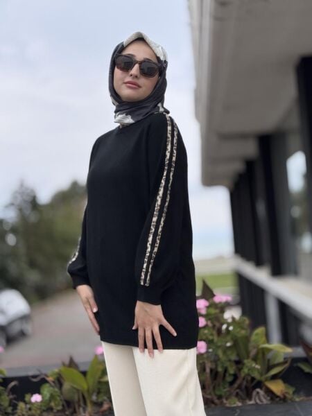 Tığ Triko Leopar Şeritli Triko Tunik TNK22015