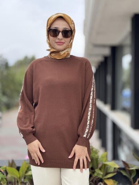 Tığ Triko Leopar Şeritli Triko Tunik TNK22015