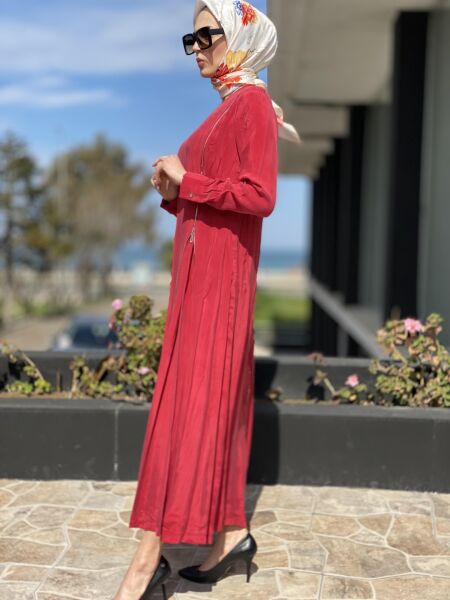 Misswhence Fermuarlı İpek Elbise 35800 KIRMIZI - 46
