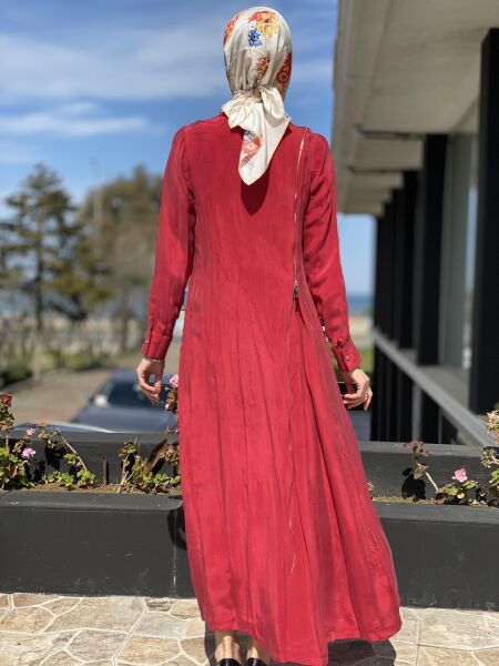 Misswhence Fermuarlı İpek Elbise 35800 KIRMIZI - 46