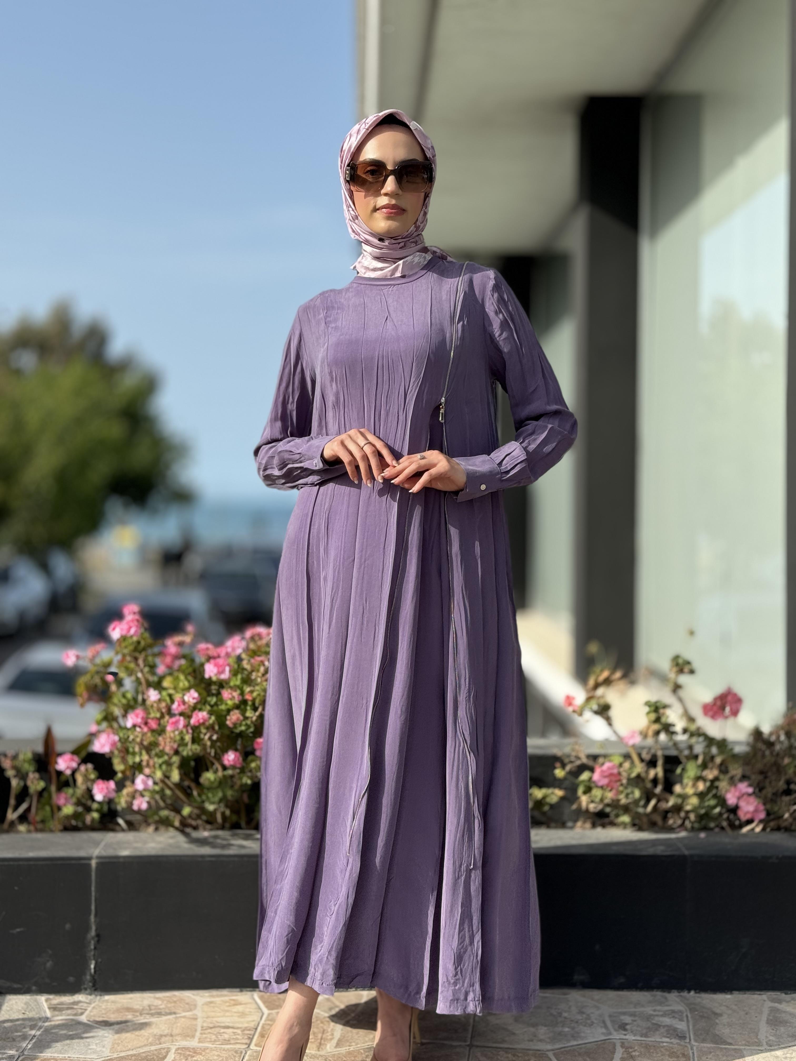 Misswhence Fermuarlı İpek Elbise 35800 LİLA - 46