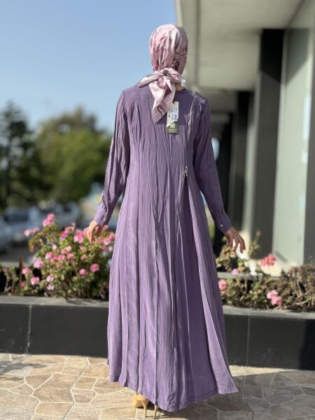 Misswhence Fermuarlı İpek Elbise 35800 LİLA - 46