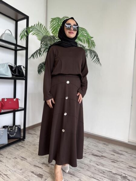 Almarwah Düğme Detaylı Bluz Etek Takım 202689