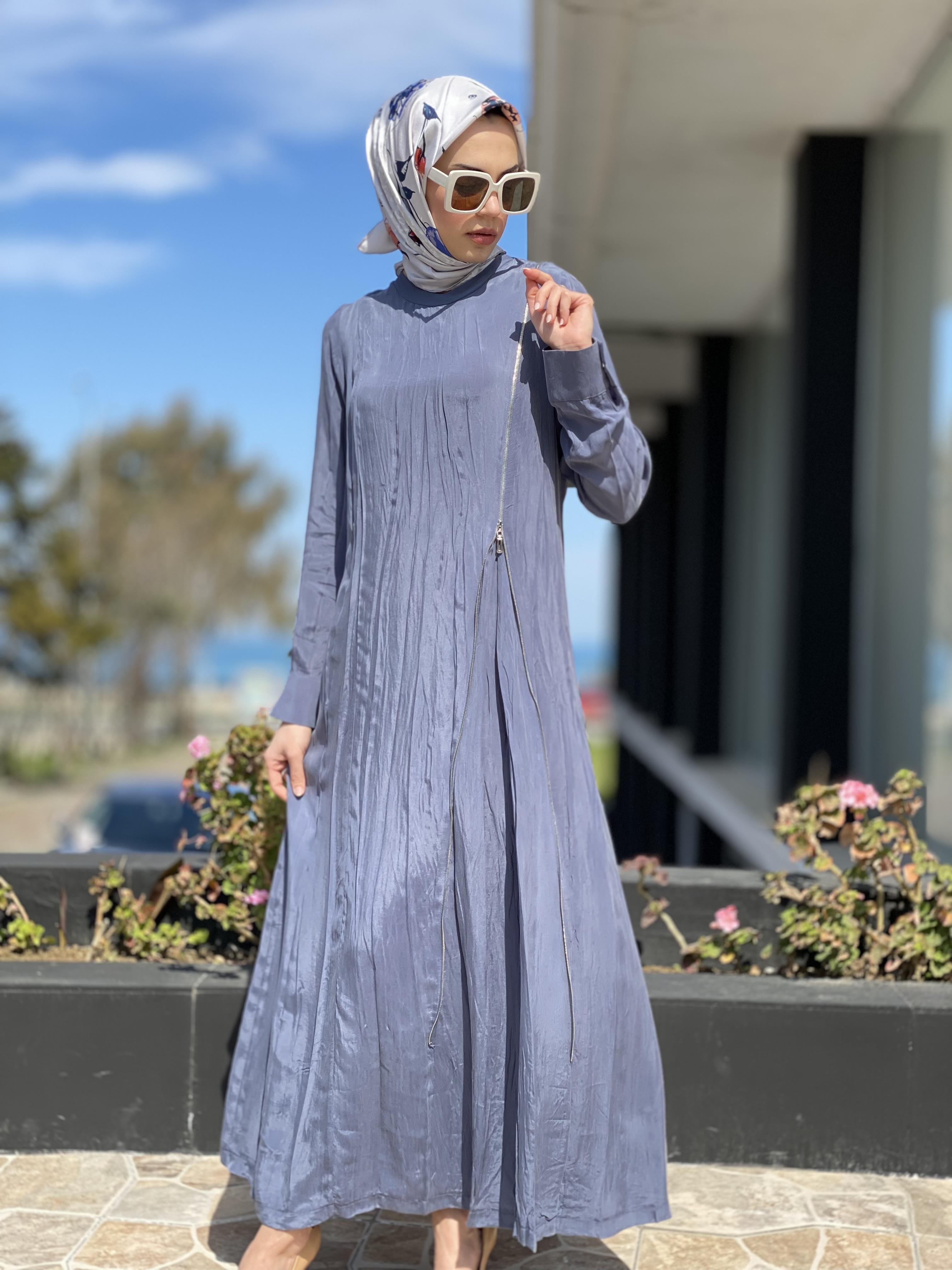 Misswhence Fermuarlı İpek Elbise 35800 MAVİ - 46