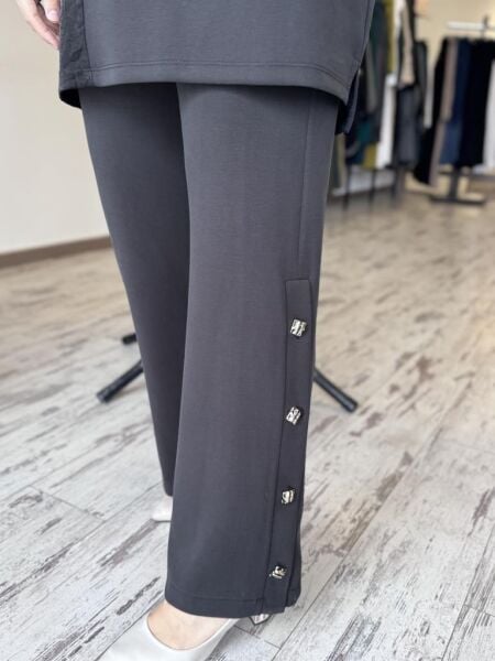 Tığ Triko Kraş Mixli Düğme Detaylı Pantolonlu Takım TKM3005 SİYAH - 1