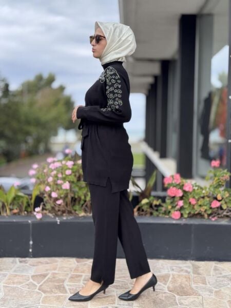 Tığ Triko Leopar Taş İşlemeli Tunik Pantolon Takım TKM22004