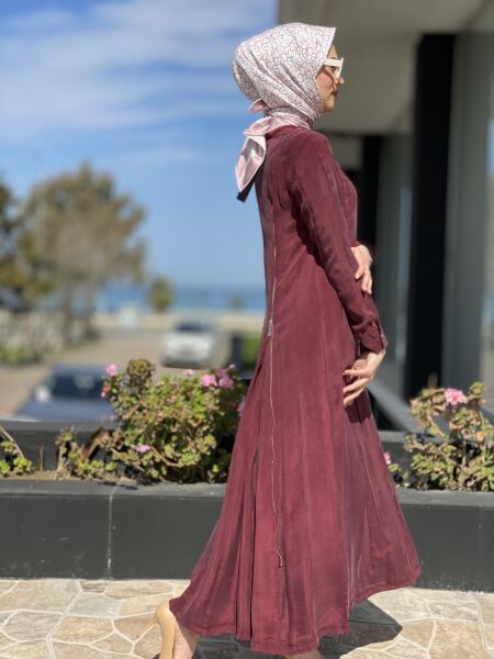 Misswhence Fermuarlı İpek Elbise 35800 MÜRDÜM - 46