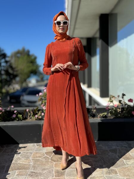 Misswhence Fermuarlı İpek Elbise 35800 ORANJ - 46