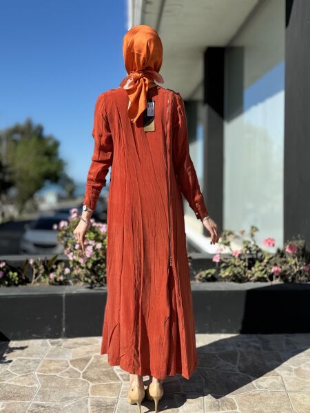 Misswhence Fermuarlı İpek Elbise 35800 ORANJ - 46