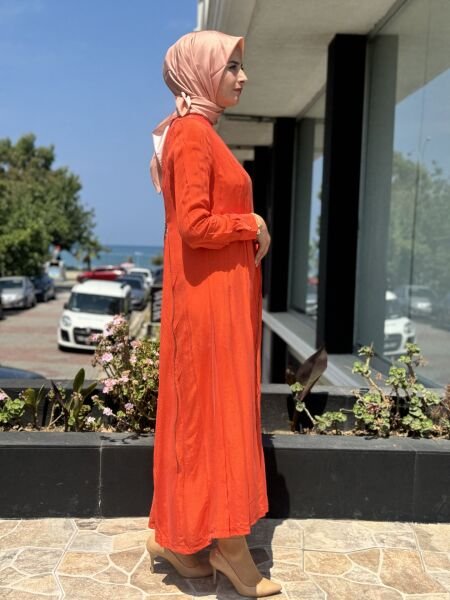Misswhence Fermuarlı İpek Elbise 35800 ORANJ - 46