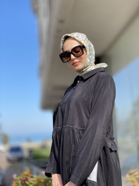 Almarwah Fermuarlı Tencel Kap 404834 SİYAH-ORANJ - 38