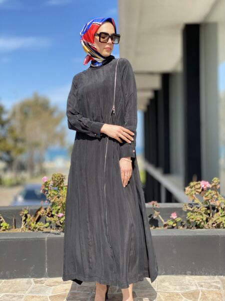 Misswhence Fermuarlı İpek Elbise 35800 SİYAH - 46