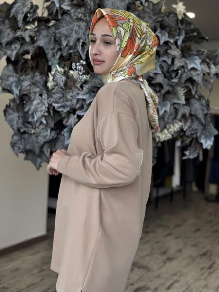 Tığ Triko Kraş Mixli Düğme Detaylı Pantolonlu Takım TKM3005 CAMEL - 2