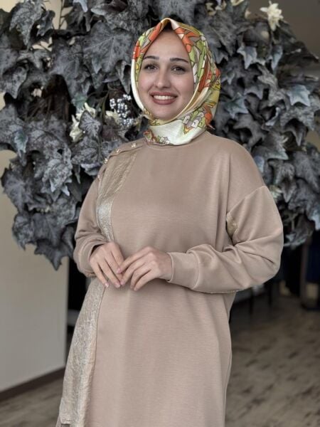 Tığ Triko Kraş Mixli Düğme Detaylı Pantolonlu Takım TKM3005 CAMEL - 3