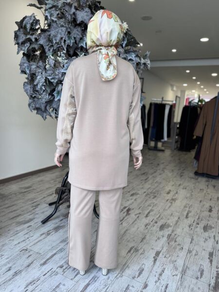 Tığ Triko Kraş Mixli Düğme Detaylı Pantolonlu Takım TKM3005 CAMEL - 3