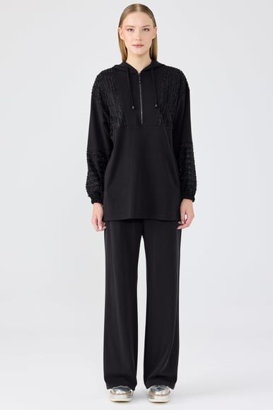 Tığ Triko Kabartma File Kombinli Tunik Pantolon Takım TKM5022