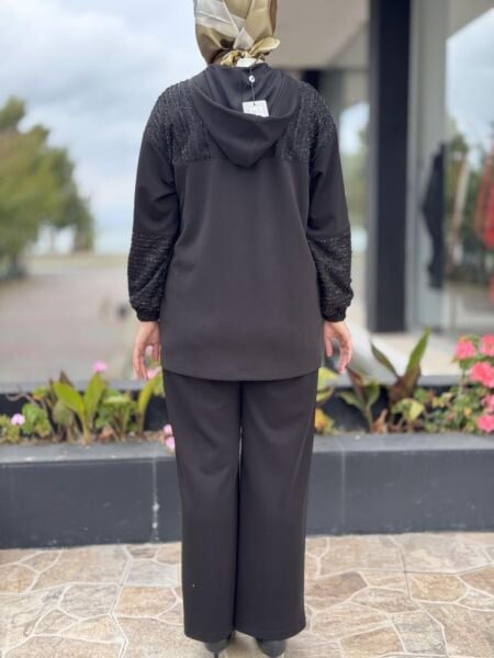 Tığ Triko Kabartma File Kombinli Tunik Pantolon Takım TKM5022