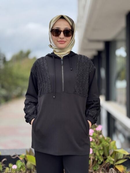 Tığ Triko Kabartma File Kombinli Tunik Pantolon Takım TKM5022
