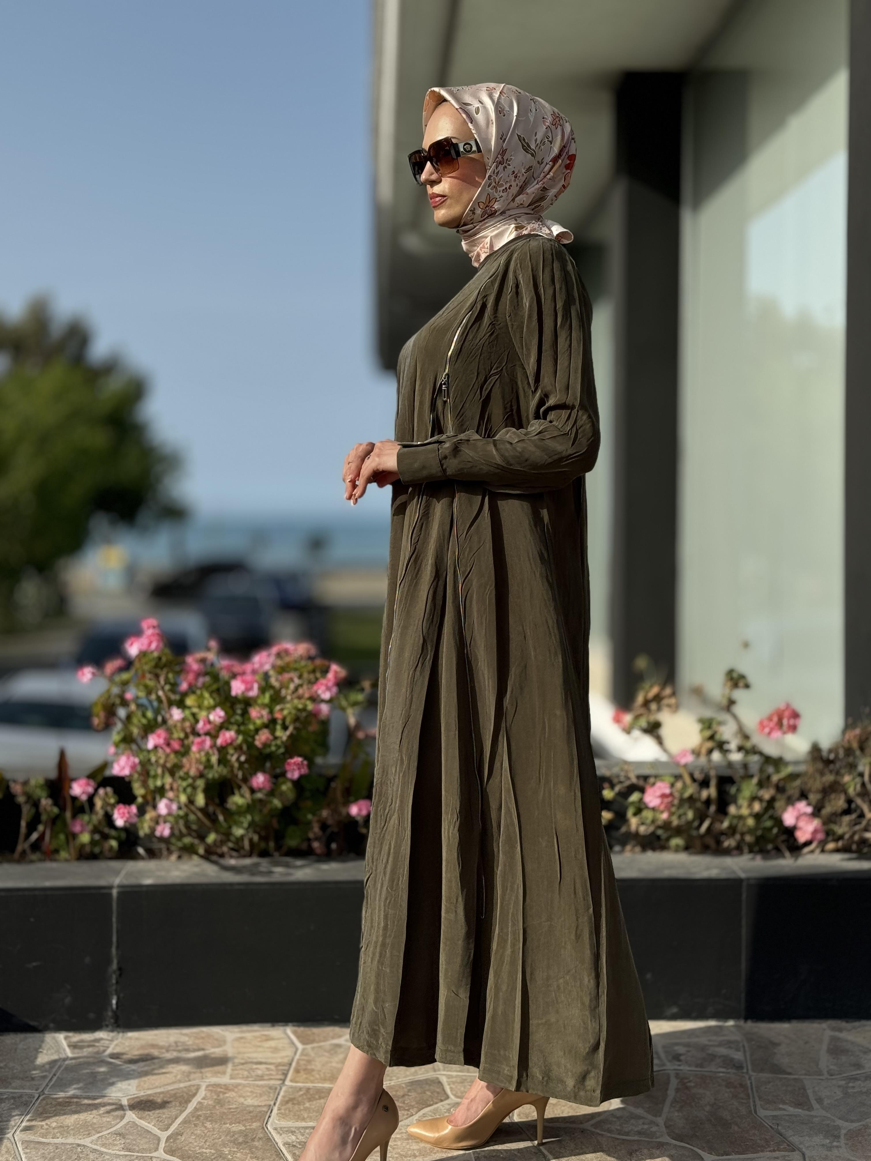 Misswhence Fermuarlı İpek Elbise 35800 YEŞİL - 46