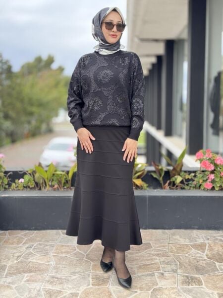 Tığ Triko İşlemeli Yarım Balıkçıyaka Bluz BLZ22001