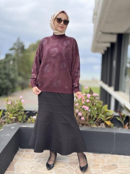 Tığ Triko İşlemeli Yarım Balıkçıyaka Bluz BLZ22001