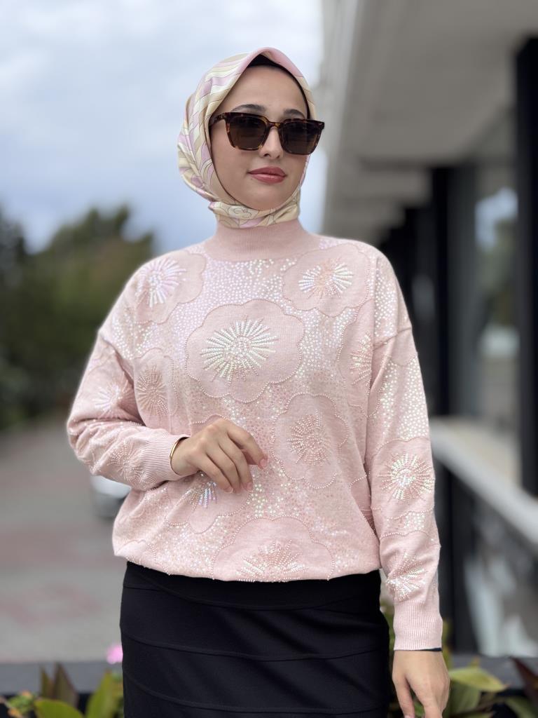 Tığ Triko İşlemeli Yarım Balıkçıyaka Bluz BLZ22001