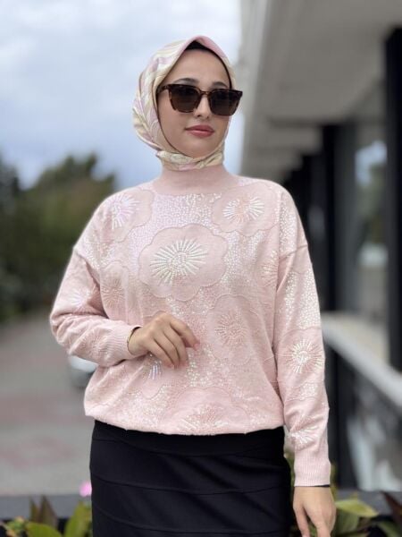 Tığ Triko İşlemeli Yarım Balıkçıyaka Bluz BLZ22001