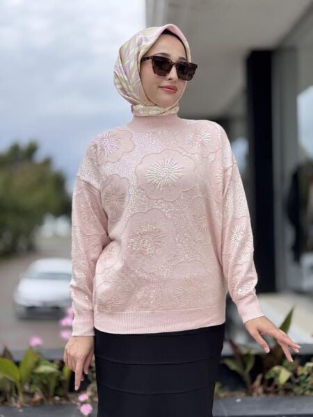 Tığ Triko İşlemeli Yarım Balıkçıyaka Bluz BLZ22001