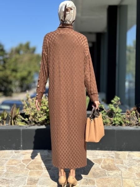 Almarwah Damalı Kol Detaylı Triko Elbise 303792