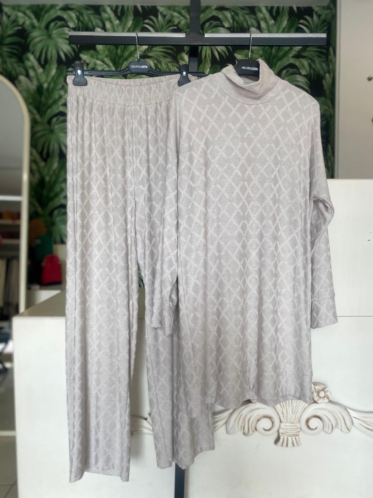 Almarwah Baklava Desen Triko Tunik Pantolon Takım 202677B