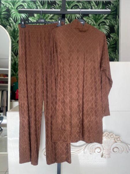 Almarwah Baklava Desen Triko Tunik Pantolon Takım 202677B