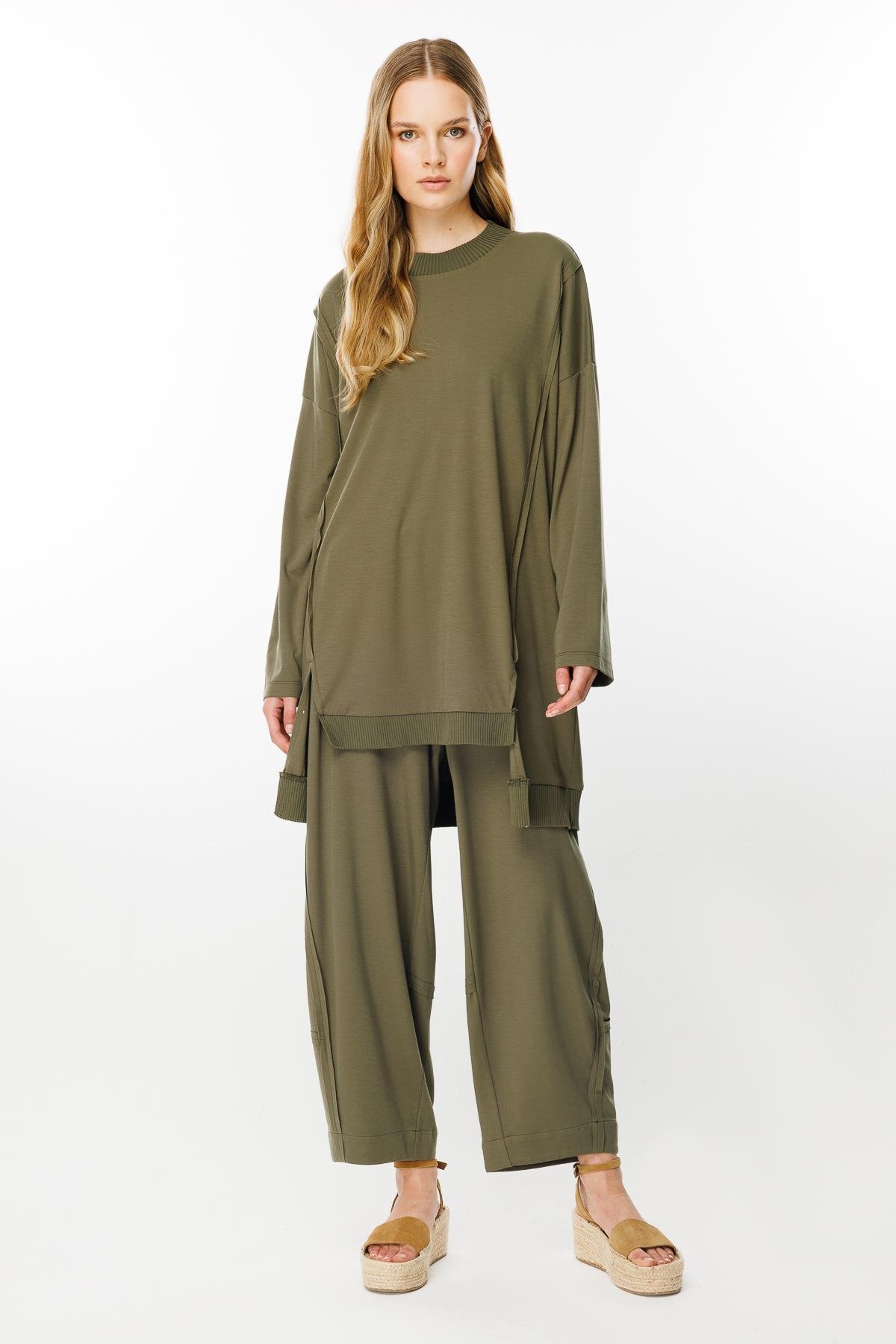 Ghisa Ribana Detaylı Tunik Pantolon Takım G4554 YEŞİL - 1
