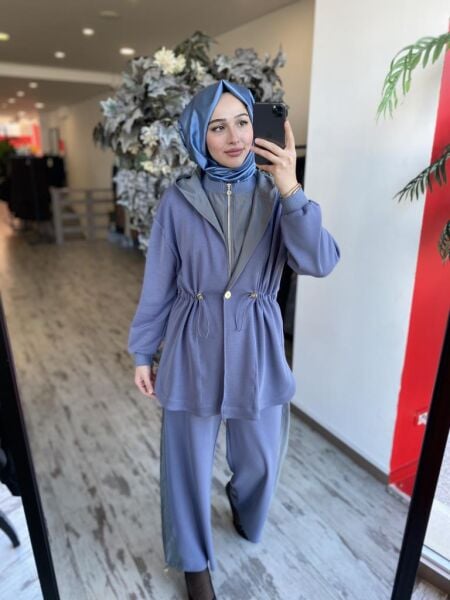 Ghisa Belden Büzgülü Kapüşonlu Ceket Pantolon Takım 4789