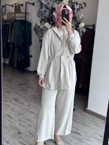 Ghisa Belden Büzgülü Kapüşonlu Ceket Pantolon Takım 4789