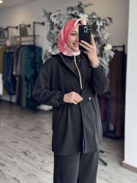 Ghisa Belden Büzgülü Kapüşonlu Ceket Pantolon Takım 4789