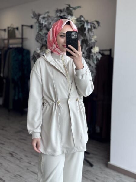 Ghisa Belden Büzgülü Kapüşonlu Ceket Pantolon Takım 4789 MOR - 2