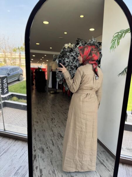 Qupra Boncuk İşlemeli Keten Elbise WAB85008