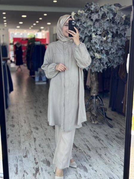 Misswhence Parça Detaylı Çıtçıtlı Düz Cupra İpek Gömlek/Kap 37315