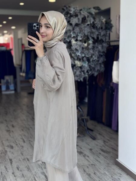 Misswhence Parça Detaylı Çıtçıtlı Düz Cupra İpek Gömlek/Kap 37315