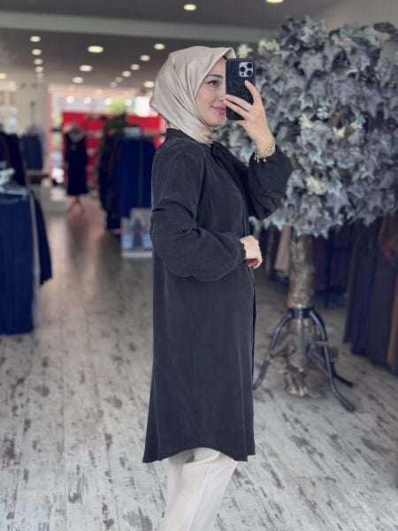 Misswhence Parça Detaylı Çıtçıtlı Düz Cupra İpek Gömlek/Kap 37315