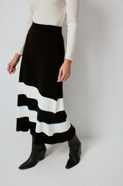 Touche Beli Lastikli Çizgili Triko Etek 23F1XD107