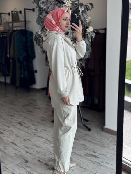 Ghisa Belden Büzgülü Kapüşonlu Ceket Pantolon Takım 4789 TAŞ - 2