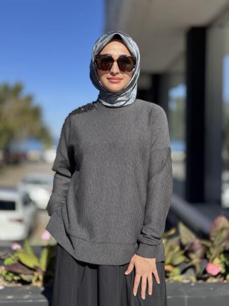 Almarwah Omuzu Taşlı Çizgili Viscon Bluz Poplin Etek Takım 202908