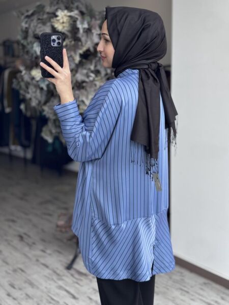 Ghisa Çizgili Saten Gömlek G4871 MAVİ - 1